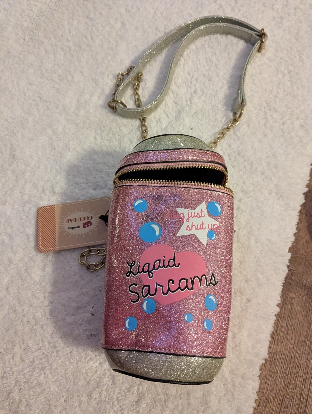 Pink Glitter Crossbody Soda Pop Bag - Liquid Sarcasm Design